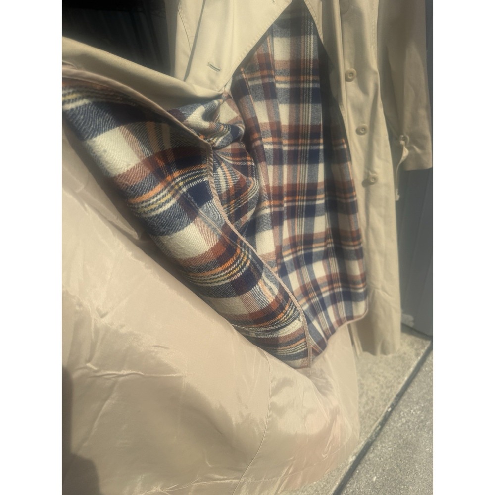 Vintage Ariston Trench Coat Womens 16 Tan Plaid Lined Belted Korea Raincoat - Picture 5 of 10